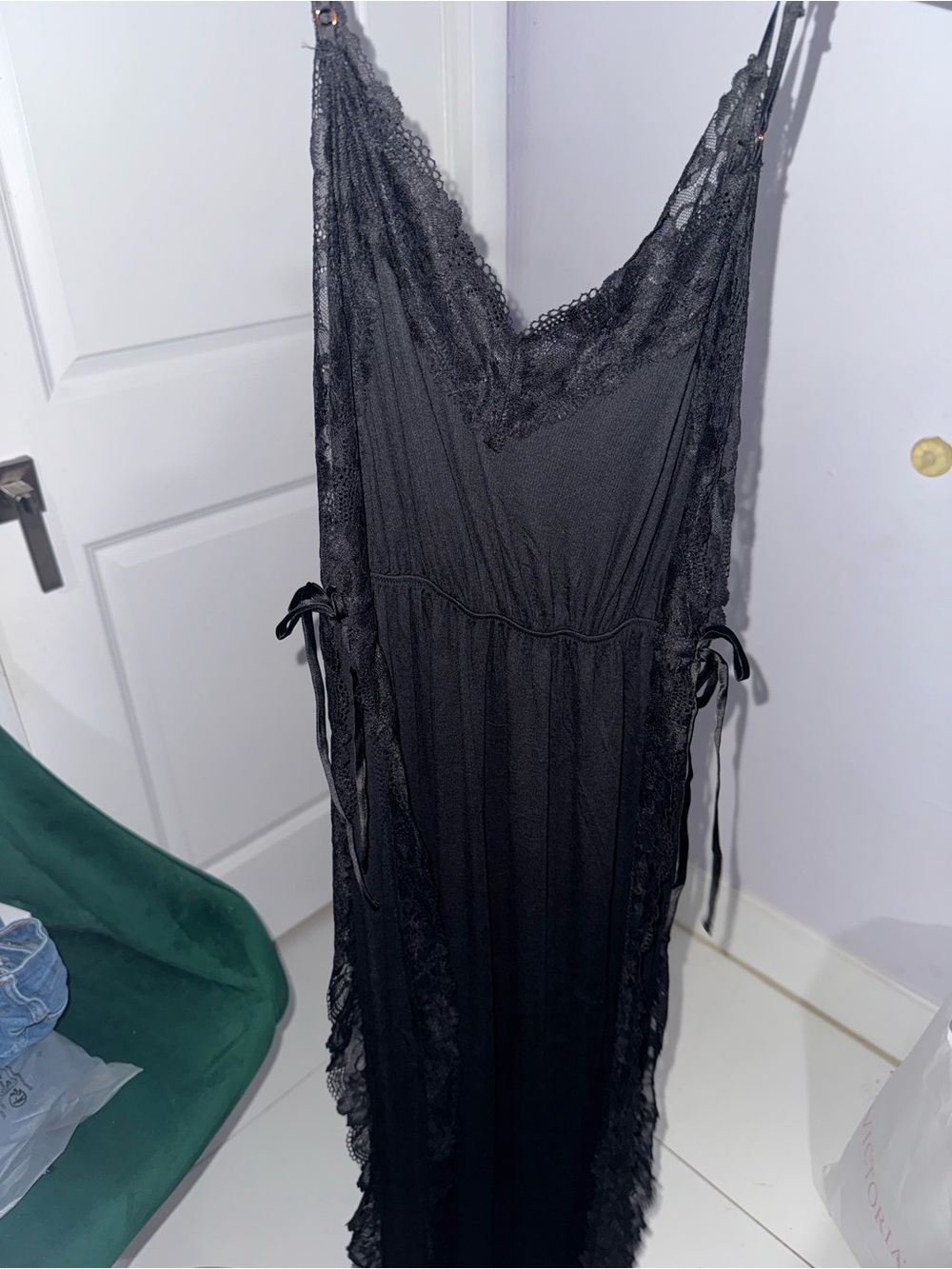 Victoria's Secret Black Lace Trim Slip Dress